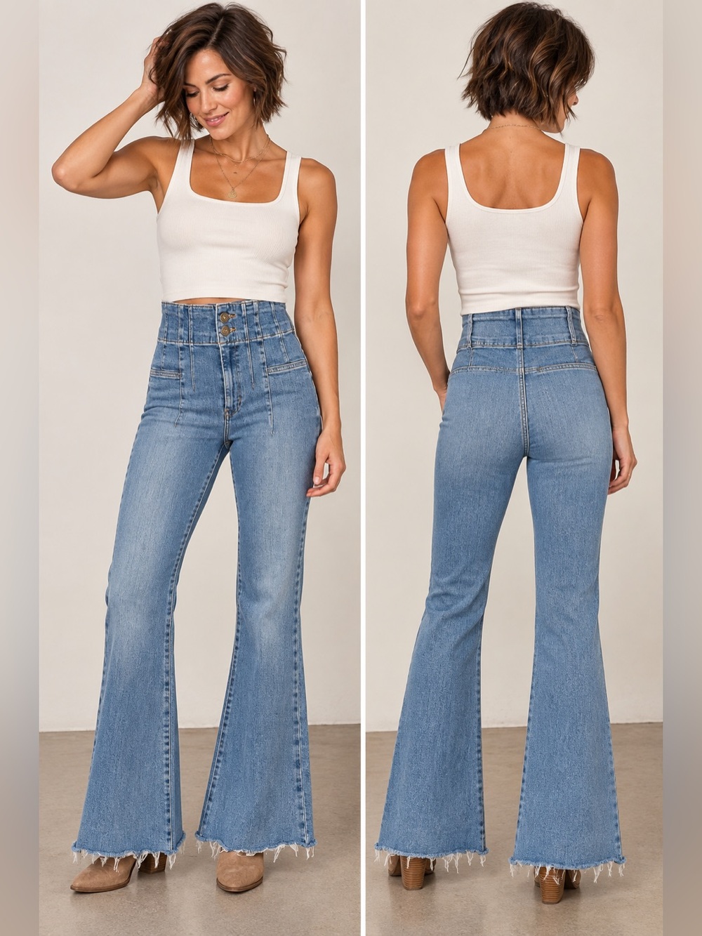 We The Free Free People High Rise Flare Jeans Seamed Waist 29